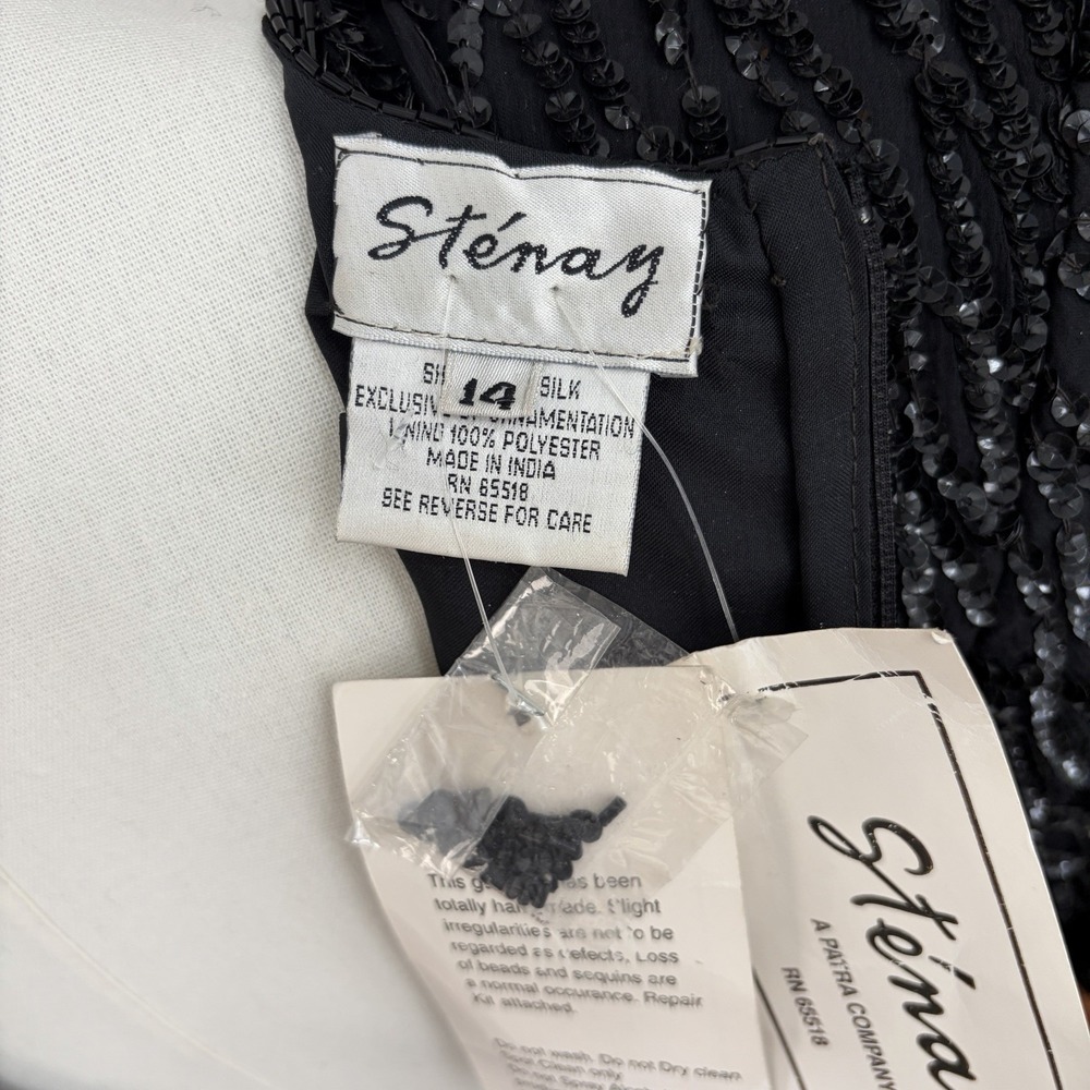 Vintage NWT Black Silk Beaded Formal Maxi Dress Size 14 Wedding Event Elegant - Picture 11 of 16